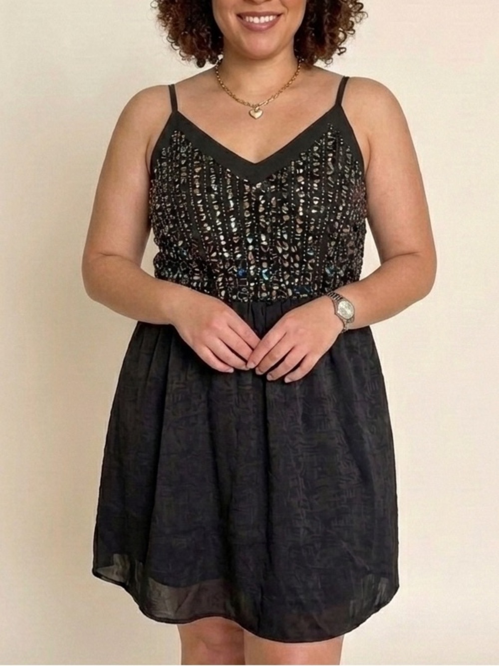 ANDREE BY UNIT Black Silver Sequin Mini Dress